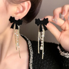 Korean Black Bow Pearl Long Earrings