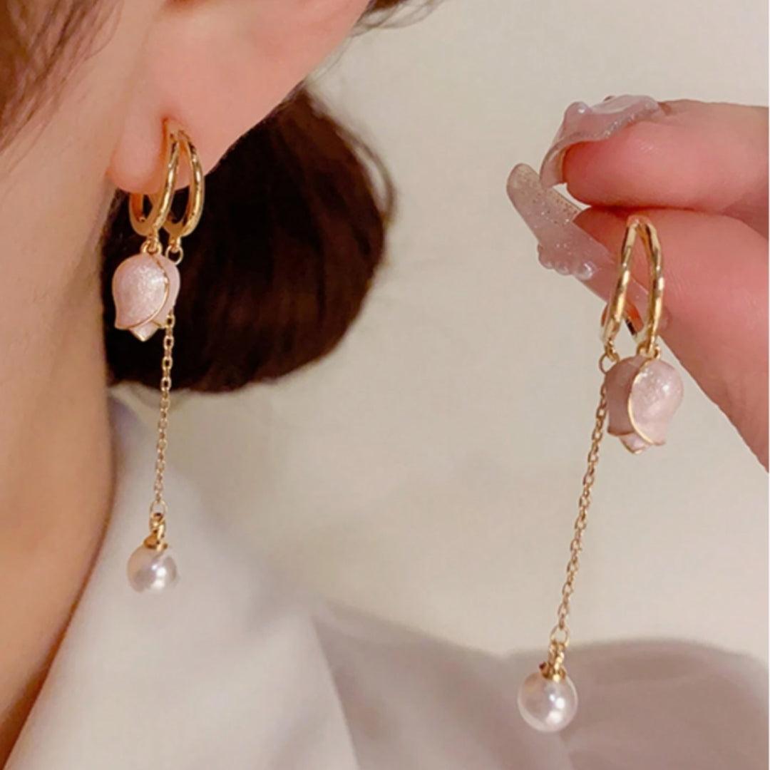 Rose and Pearl Drop Earrings