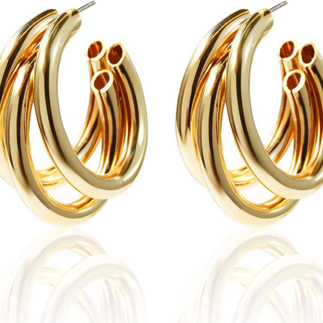 Triple Hoop Earrings in Gold-Tone