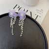 Purple flower white pearl earring