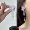 Purple flower white pearl earring