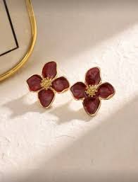 Maroon Flower Earring