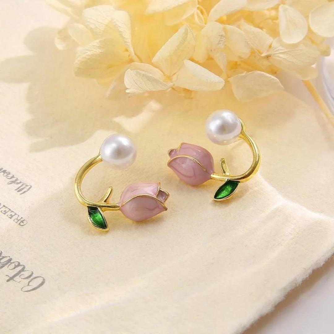 Floral and Pearl Earrings