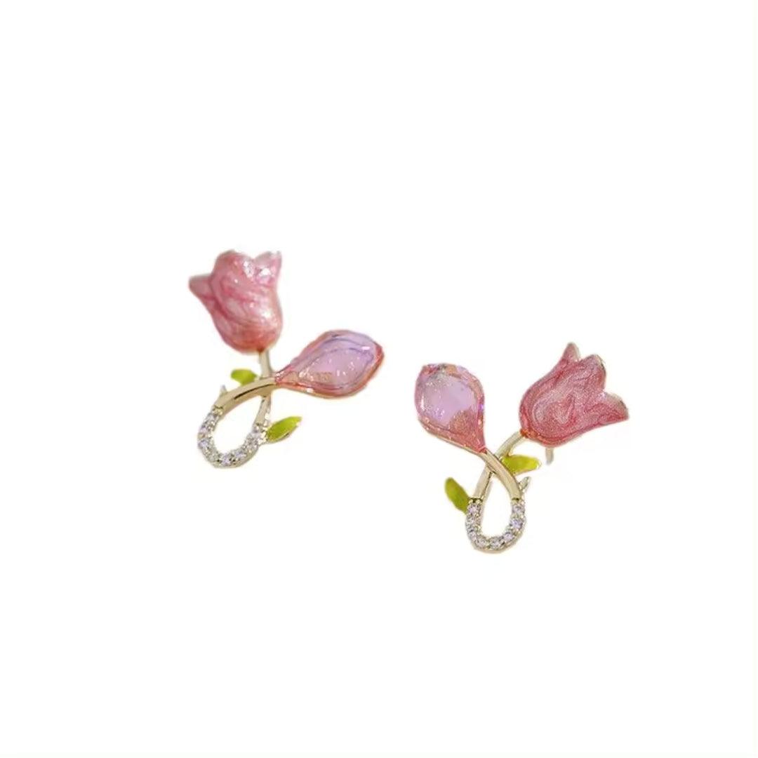 Blooming Tulip Crystal Stud Earrings