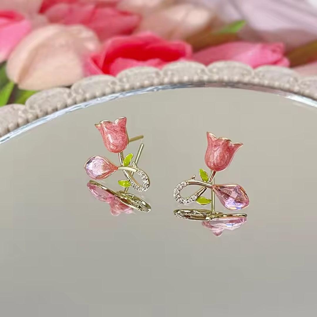 Blooming Tulip Crystal Stud Earrings