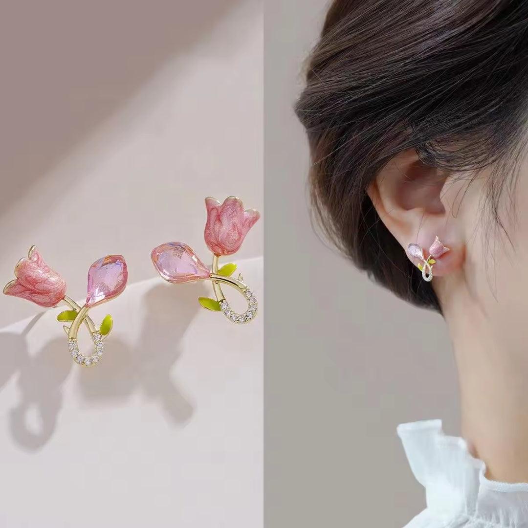 Blooming Tulip Crystal Stud Earrings