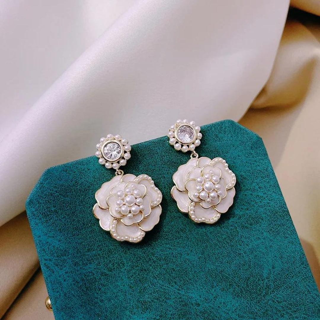 Rose Pearl Drop Earrings