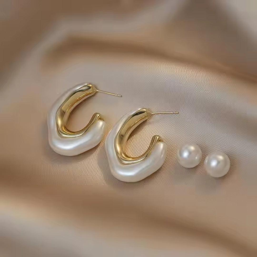 white & golden earrings