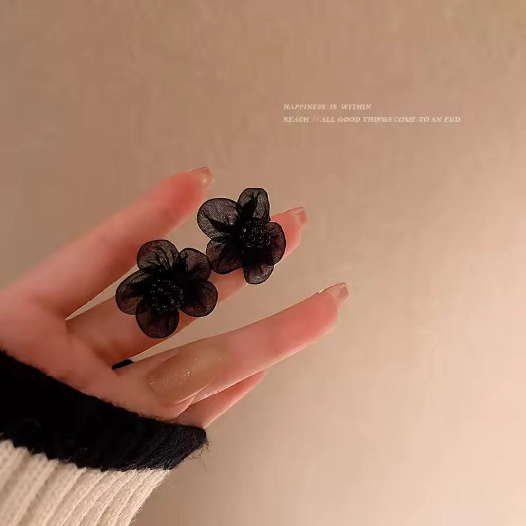 Black Sheer Flower Earrings