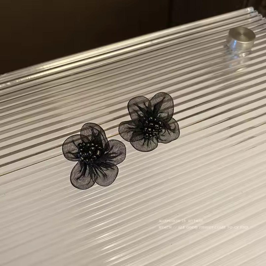 Black Sheer Flower Earrings