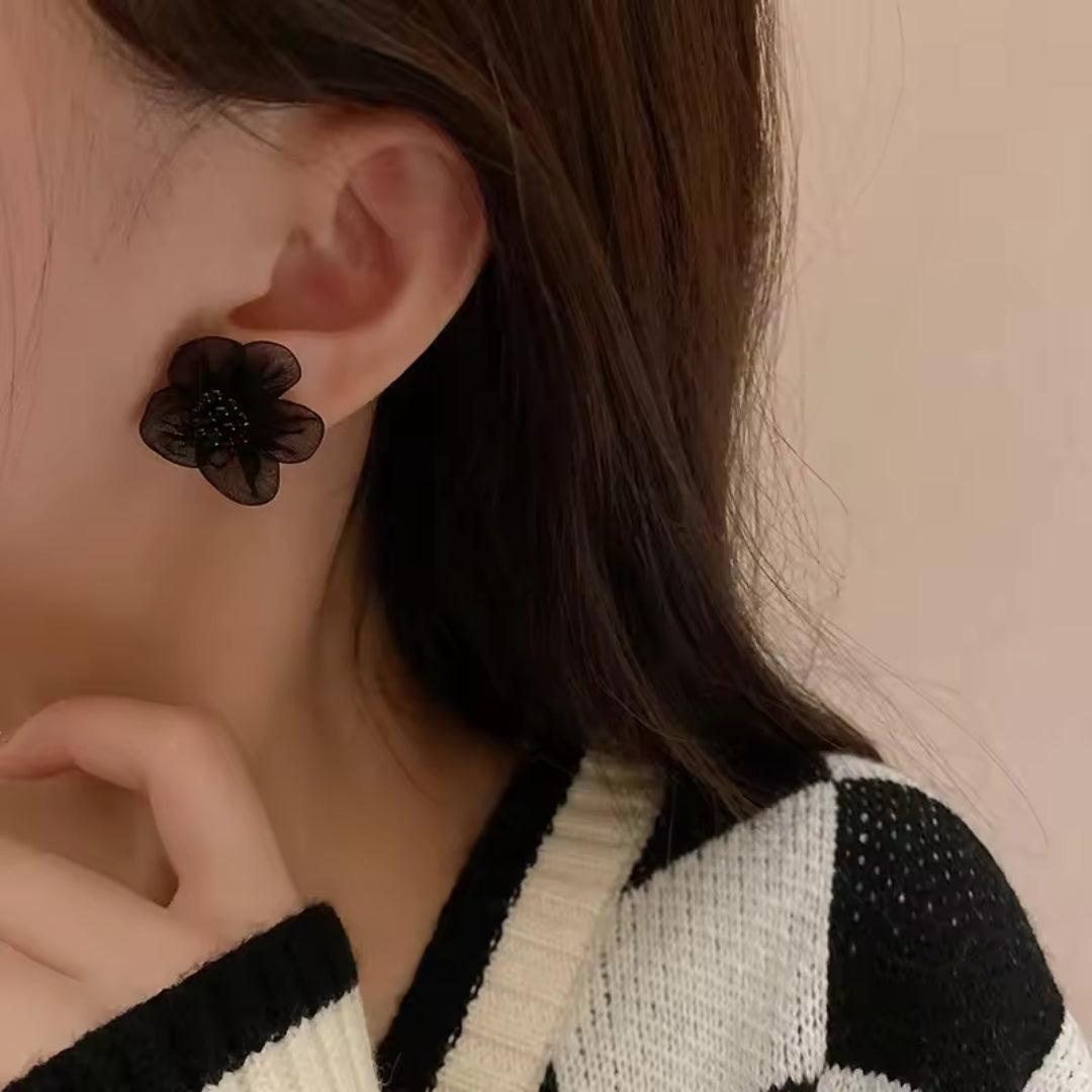 Black Sheer Flower Earrings