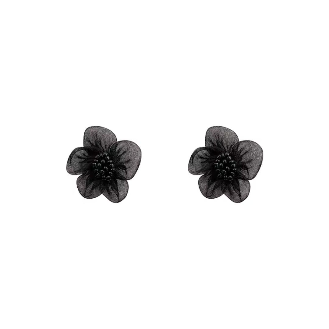 Black Sheer Flower Earrings