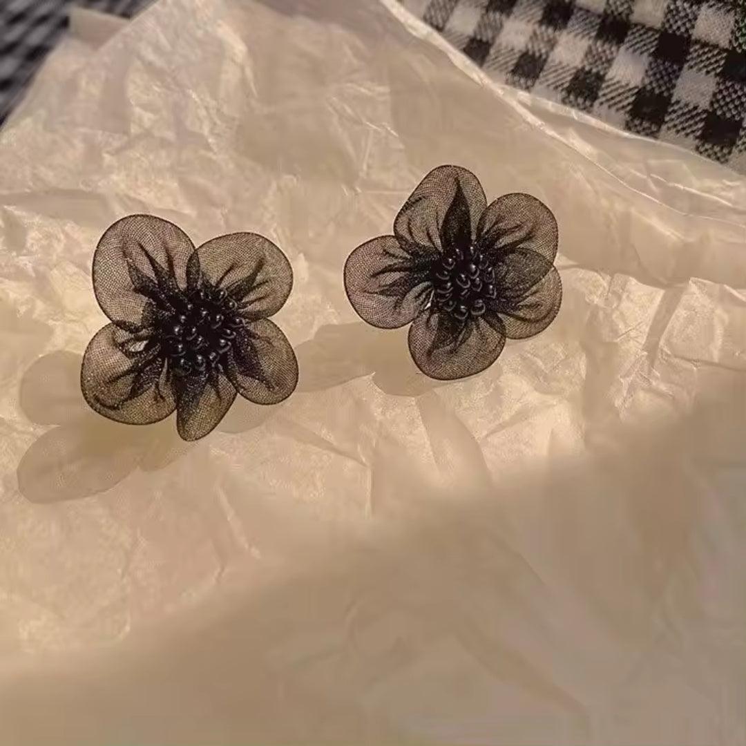 Black Sheer Flower Earrings