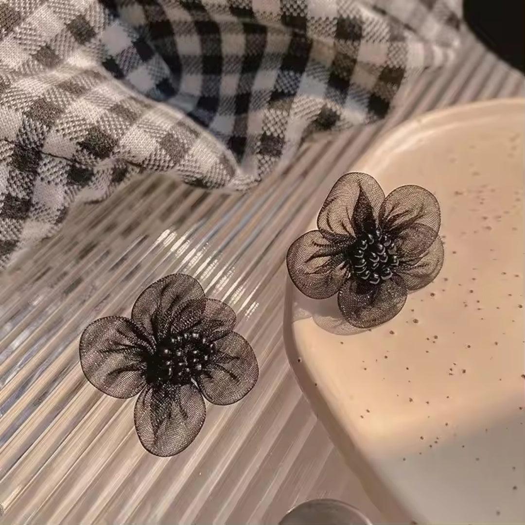 Black Sheer Flower Earrings