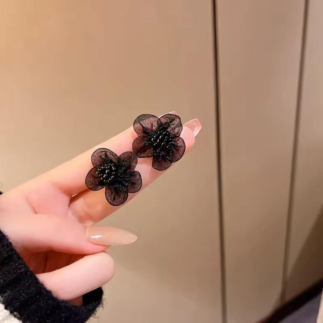 Black Sheer Flower Earrings