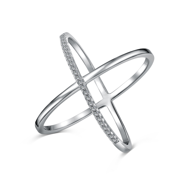 Silver cross stone ring