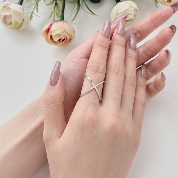 Silver cross stone ring