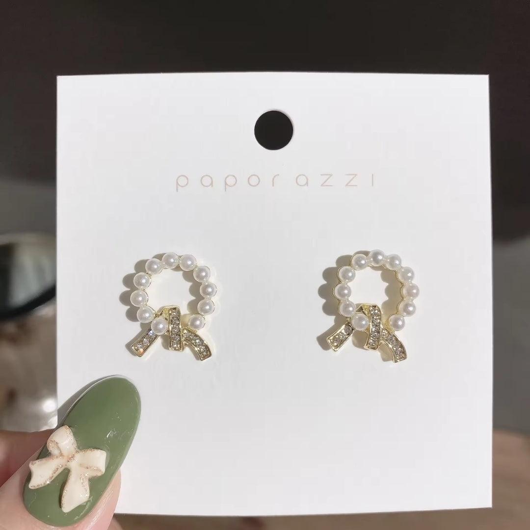 Pearl Circle Bow Earrings