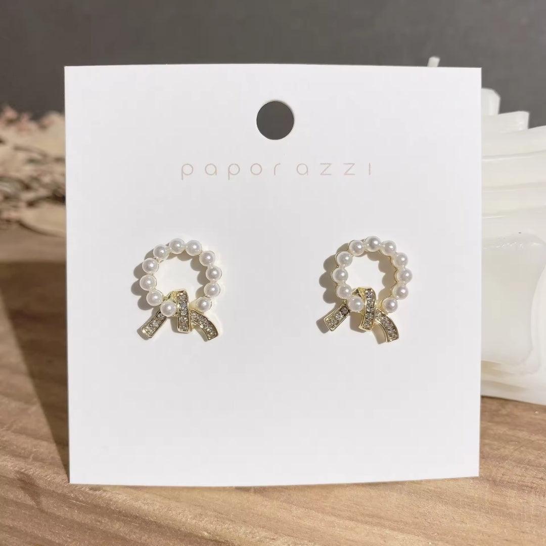 Pearl Circle Bow Earrings