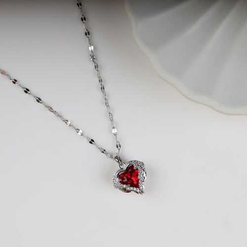 Silver chain red heart necklace