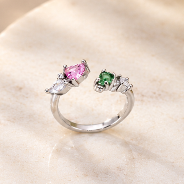 Pink & Green Crystal Open Ring