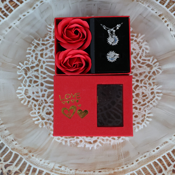 Love Silver Plated Sun Mood Necklace, Ring Set