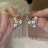 Love White Heart Whith Flowers Stud Earrings