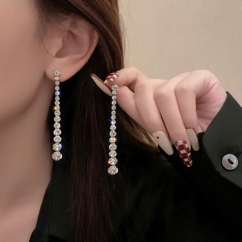Silver American Diamond Drop Earrings