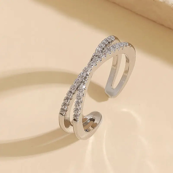 Luxury Double Row Silver Ring