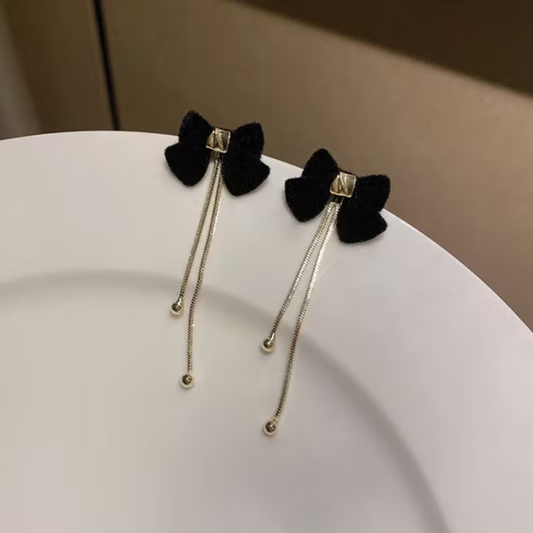 Long Black Bow Earring