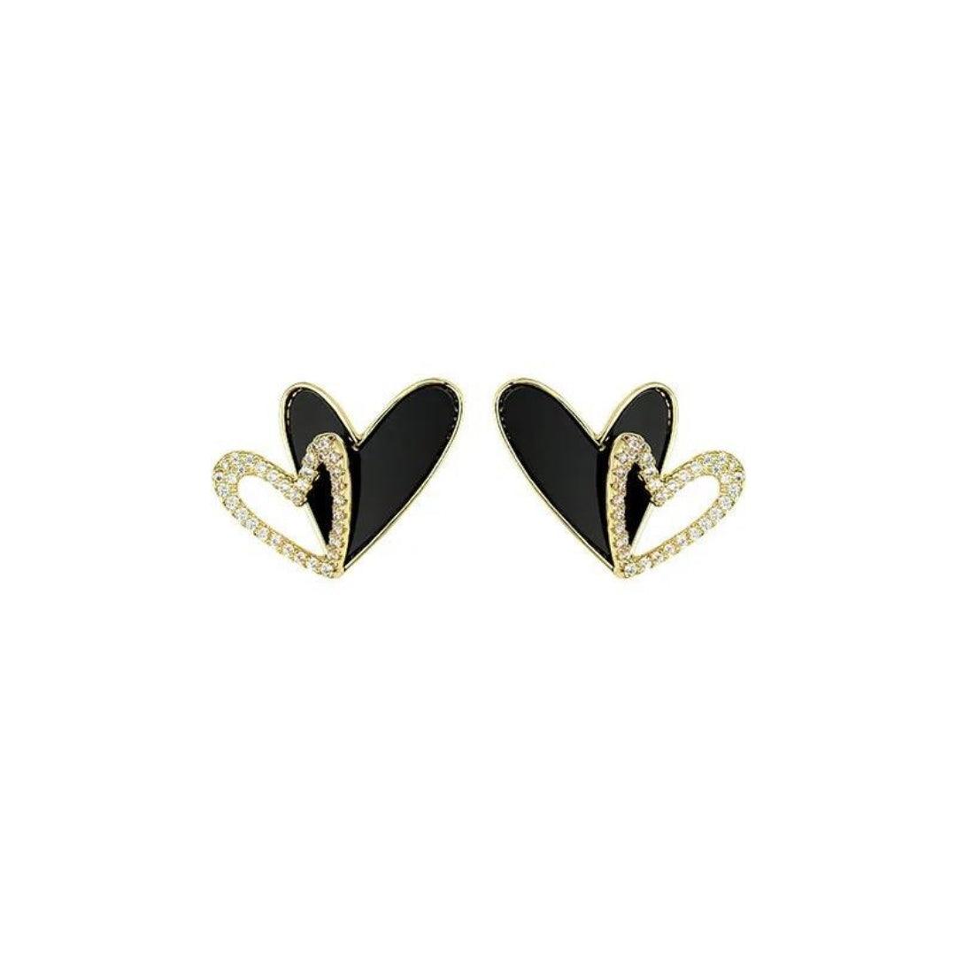 Black Crystal Double Heart Earrings