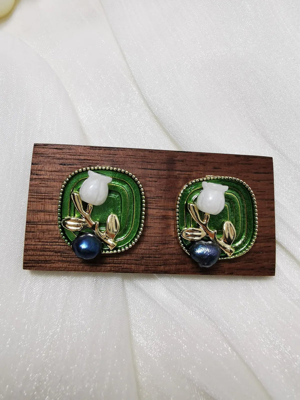 Green Enamel Earring