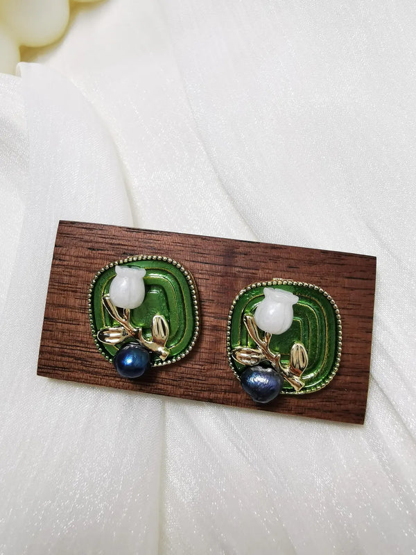 Green Enamel Earring