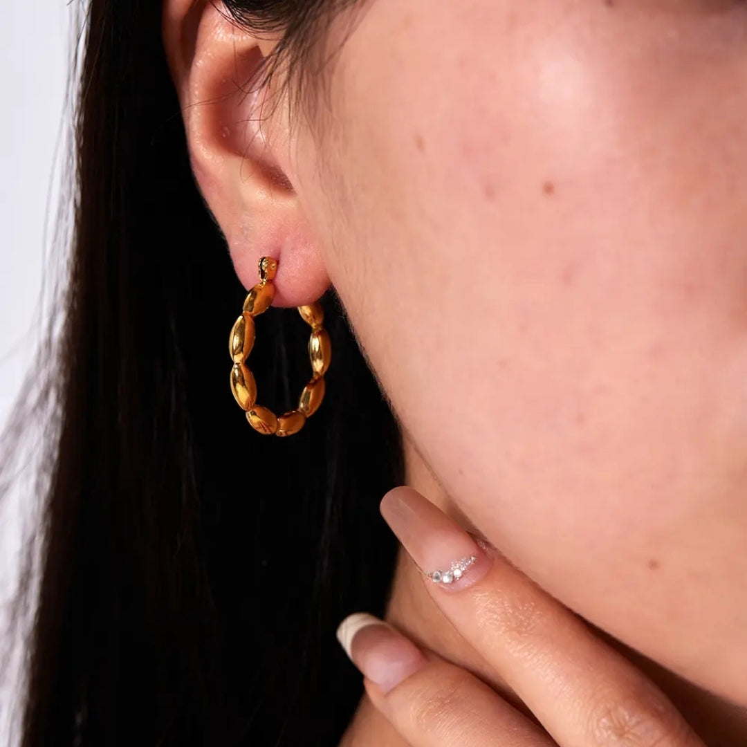 Anti Tarnish Round Bamboo Hoop Earring