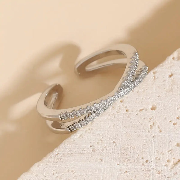 Luxury Double Row Silver Ring