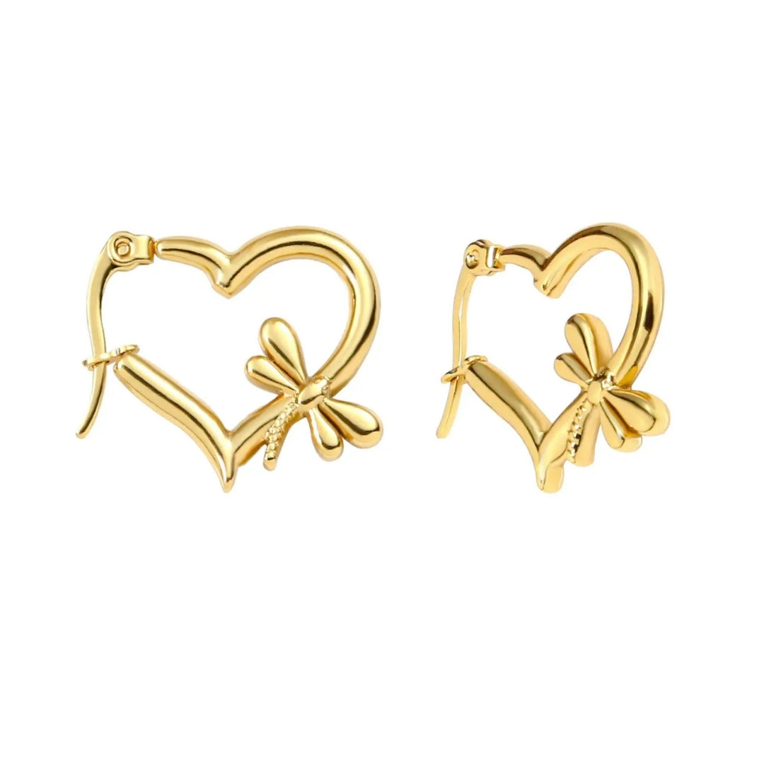 Anti Tarnish Heart With Butterfly Hoop Earring