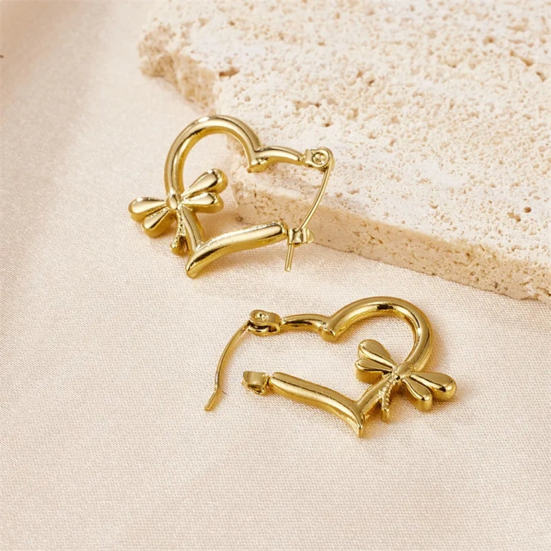 Anti Tarnish Heart With Butterfly Hoop Earring