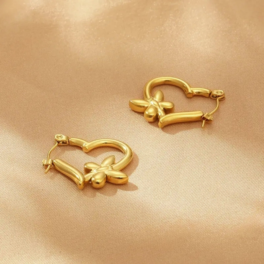 Anti Tarnish Gold Heart And Butterfly Hoop Earring