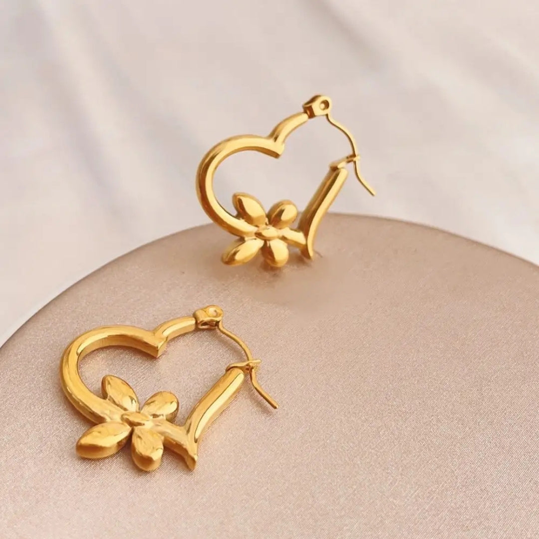 Anti Tarnish Gold Heart And Butterfly Hoop Earring