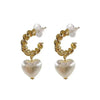 Pearl Heart Huggies Hoop Drop Earrings