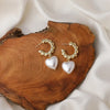 Pearl Heart Huggies Hoop Drop Earrings