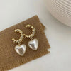Pearl Heart Huggies Hoop Drop Earrings