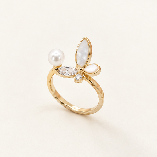 Pearl Petal White Butterfly Ring