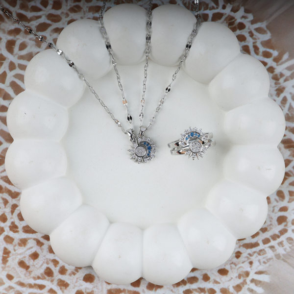 Love Silver Plated Sun Mood Necklace, Ring Set