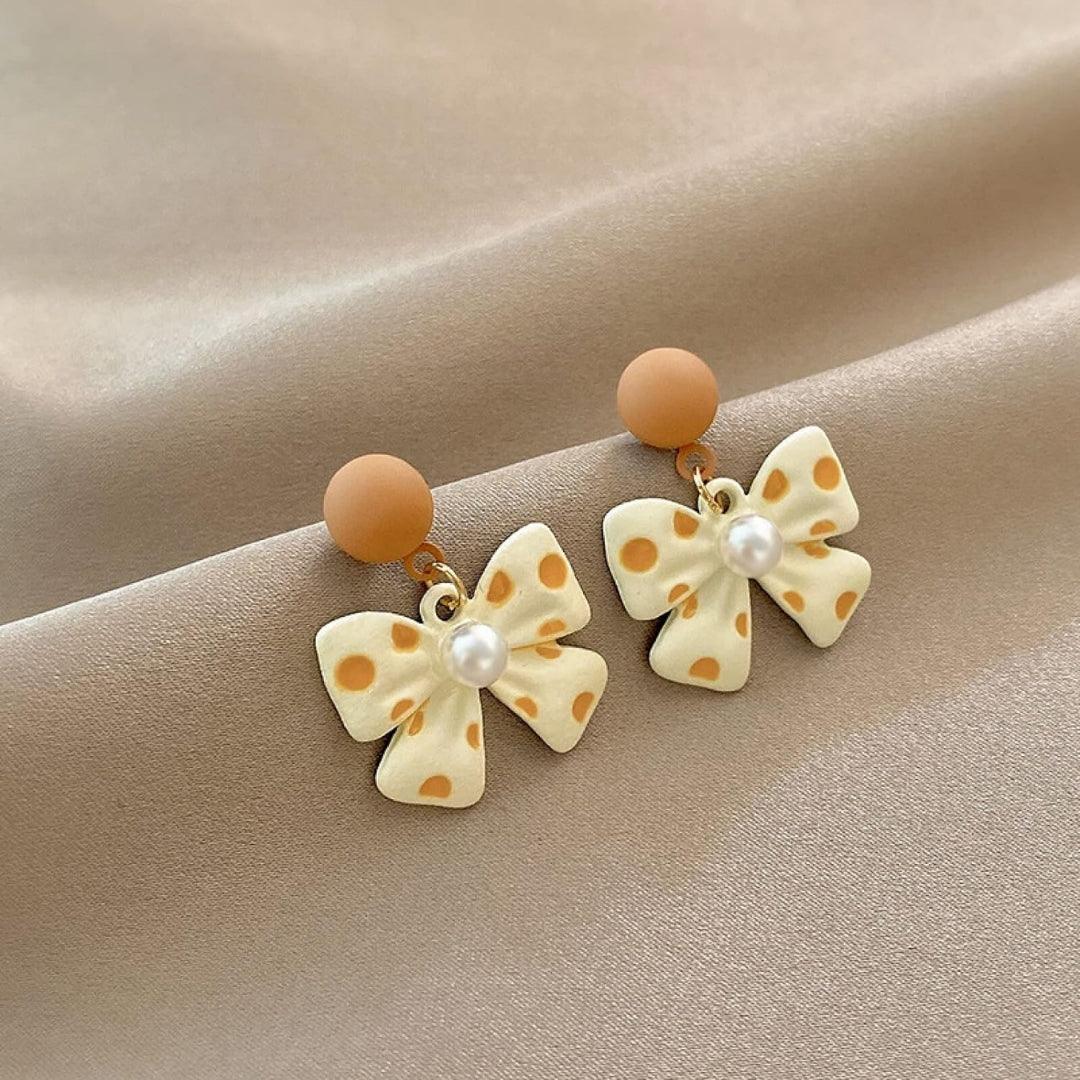 Cute Bow and Pearl Drop Earrings