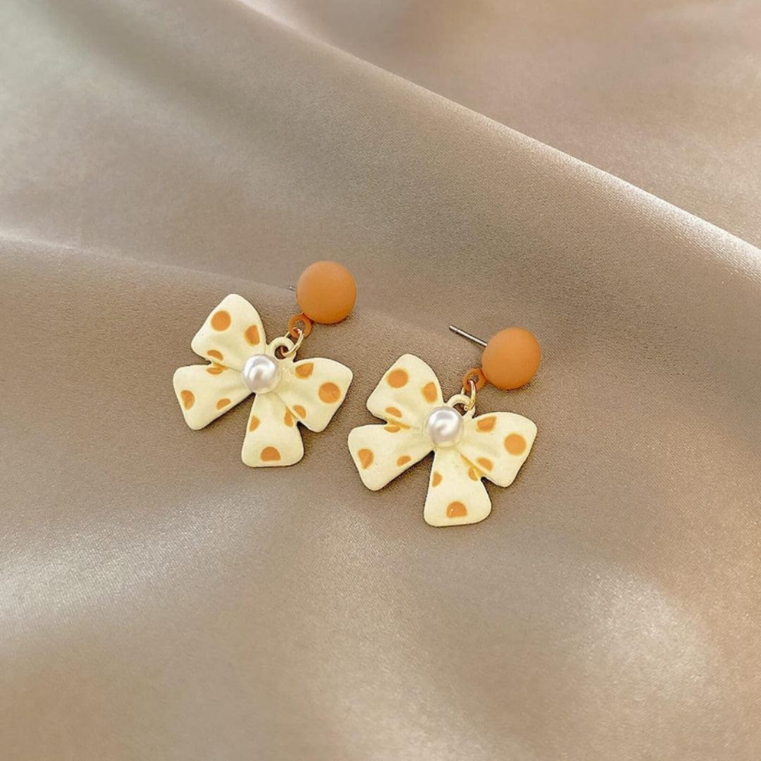 Cute Bow and Pearl Drop Earrings