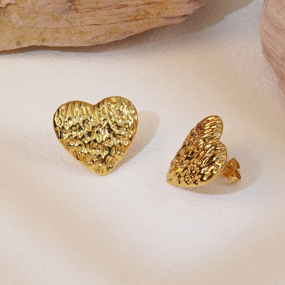 Anti Tarnish Golden Heart Rock Texture Earring