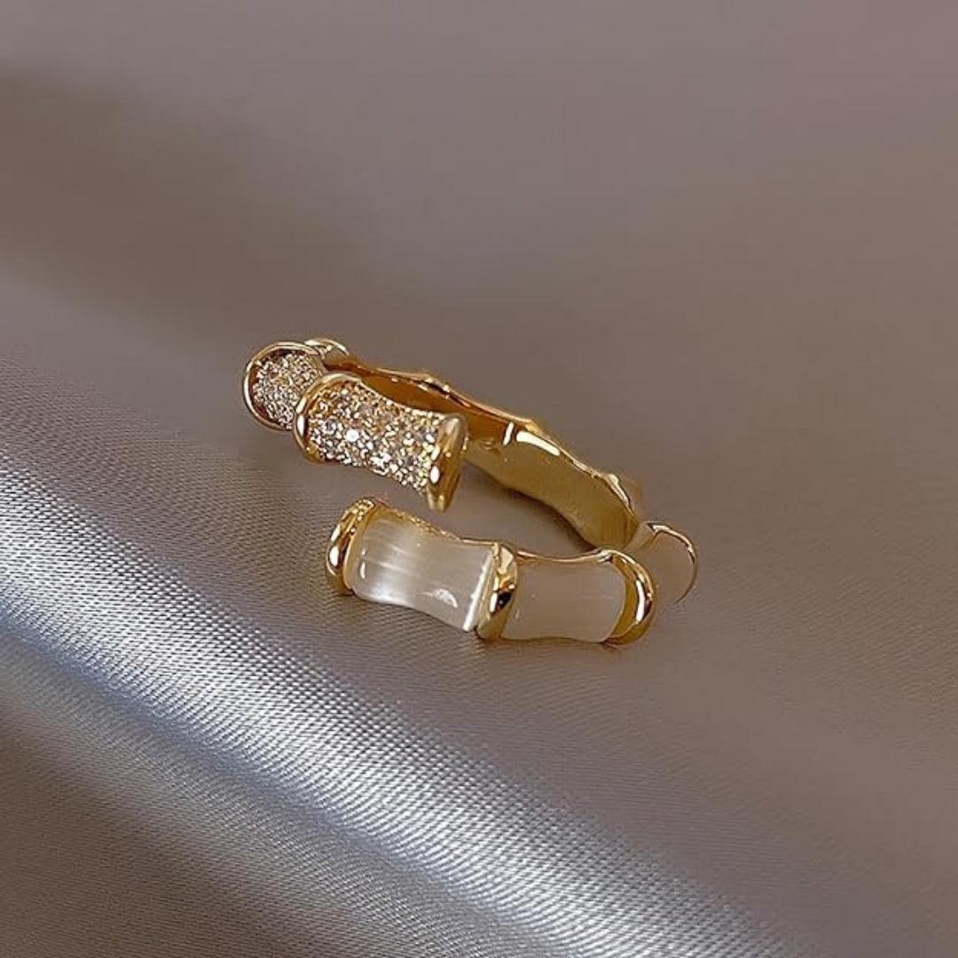 Gold and Crystal Bamboo Ring