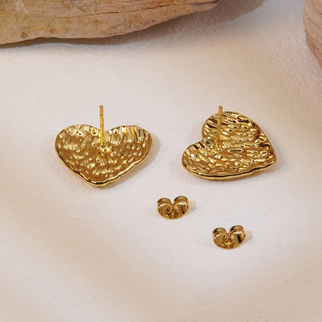 Anti Tarnish Golden Heart Rock Texture Earring