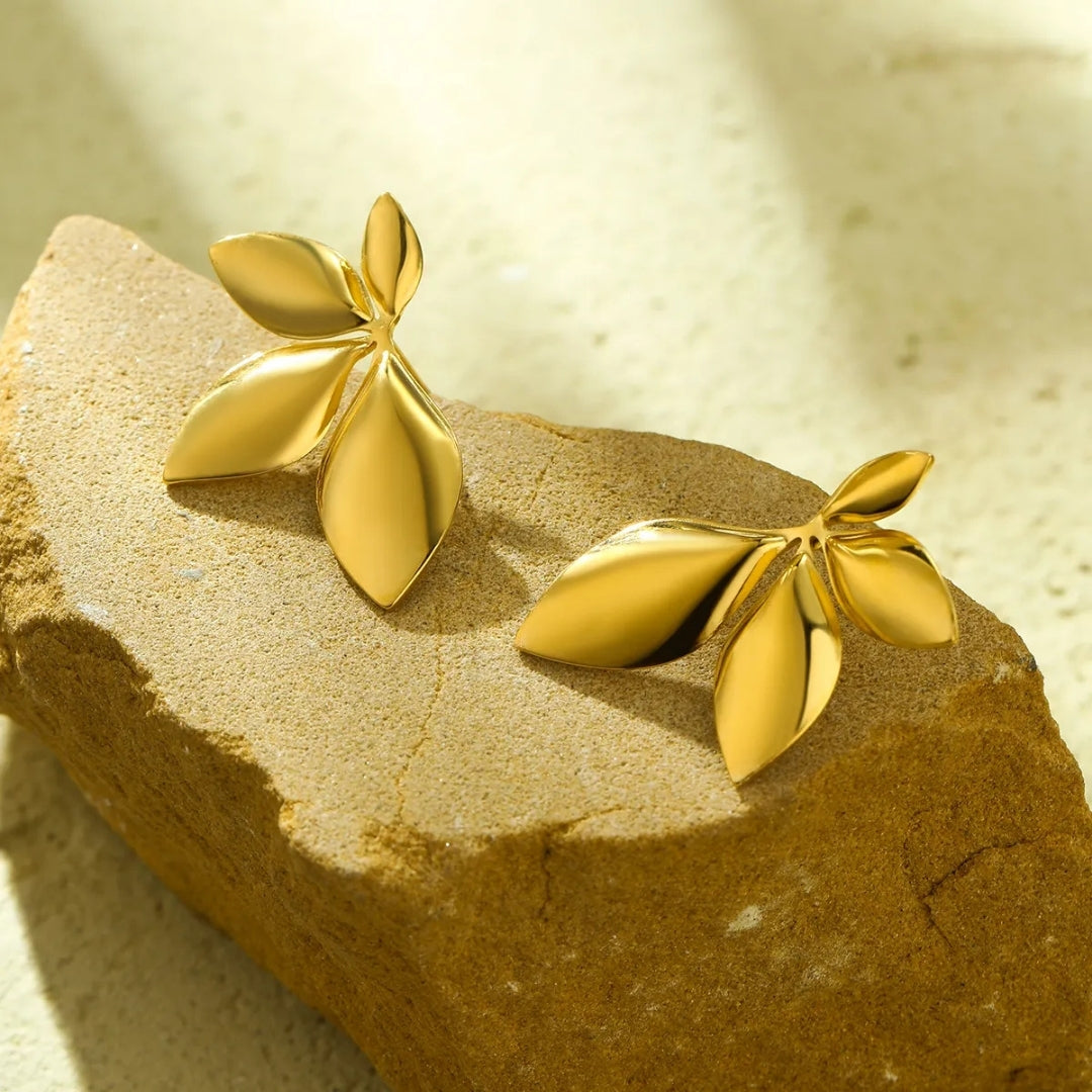 Anti Tarnish Gold Plated Four Leaf Stud Earring